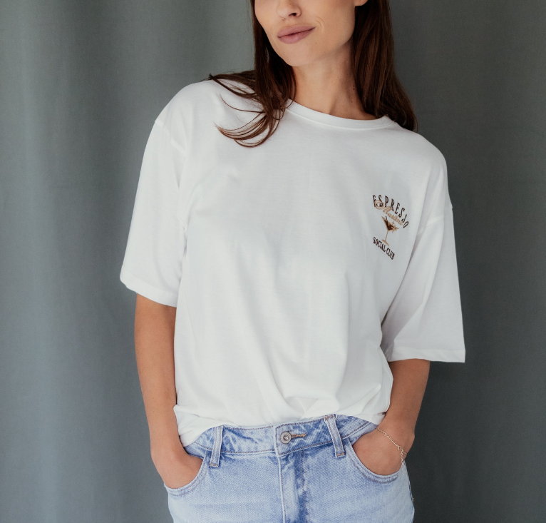 T-shirt blanc brodé Espresso Martini