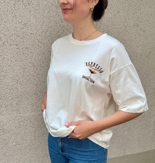 T-shirt blanc brodé Espresso Martini