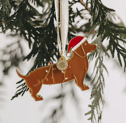 Décoration de Noël Teckel enguirlandé