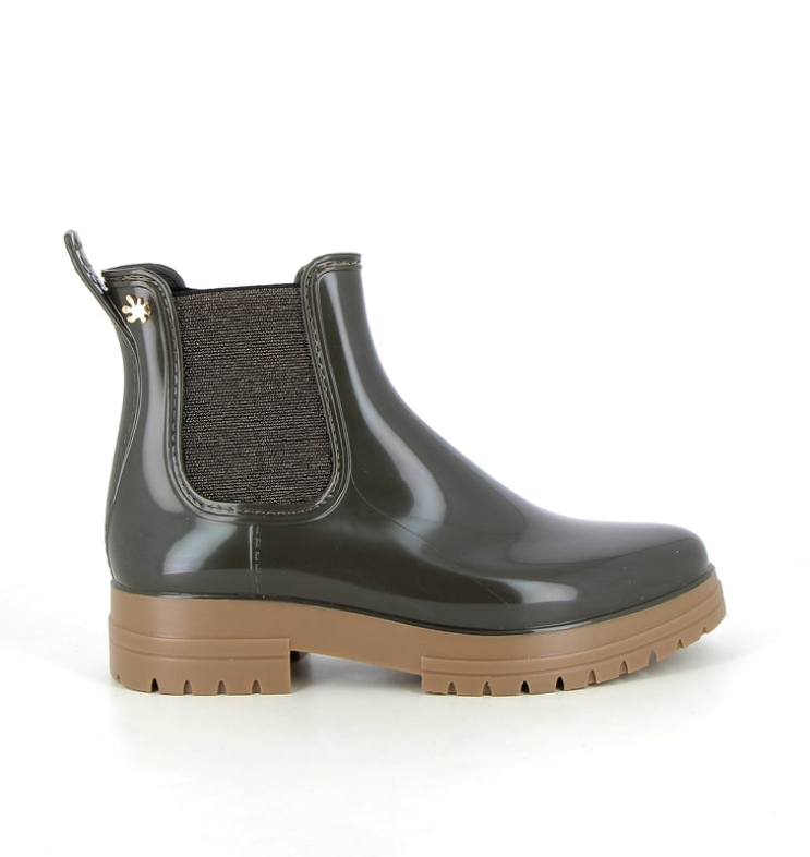 Boots de pluie Chunky kaki beige / élastique pailleté