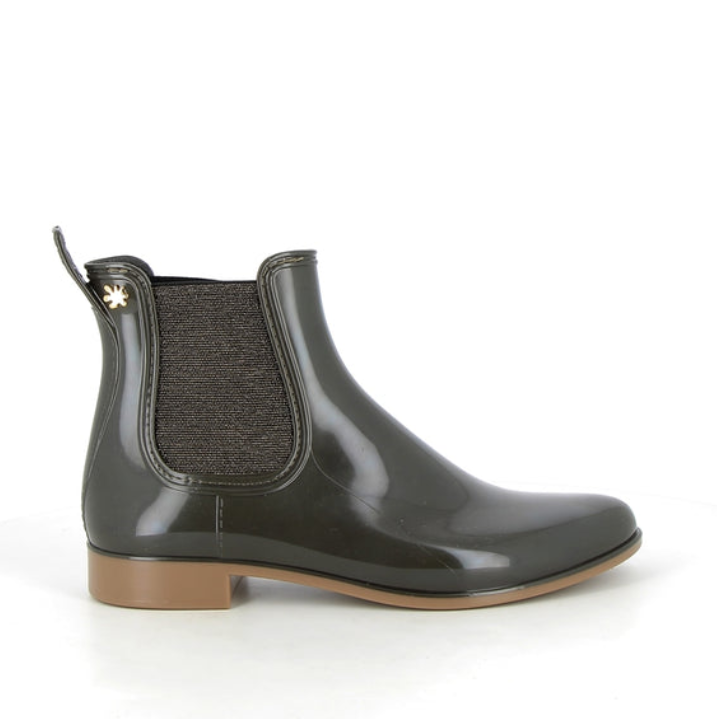 Bottines de pluie kaki beige / élastique pailleté