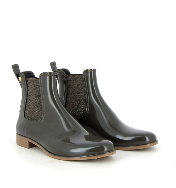 Bottines de pluie kaki beige / élastique pailleté