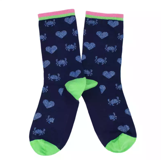 Chaussette crabes et coeurs paillettes