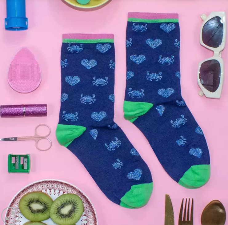 Chaussette crabes et coeurs paillettes