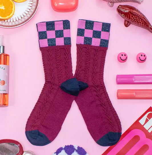 Chaussette tresses bordeaux