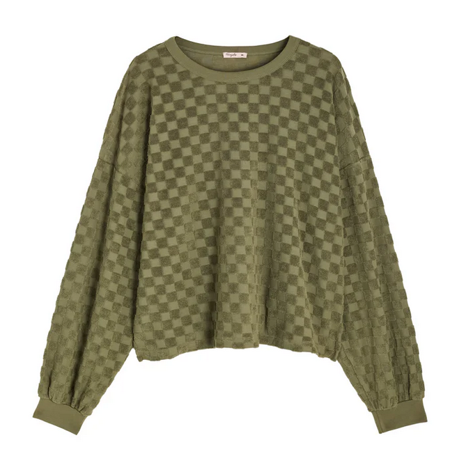 Sweat damier éponge coton bio / Noir ou Olive