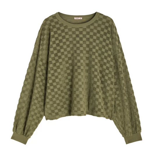 Sweat damier éponge coton bio / Noir ou Olive