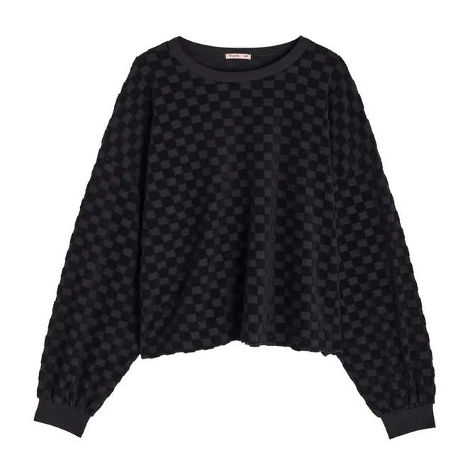 Sweat damier éponge coton bio / Noir ou Olive