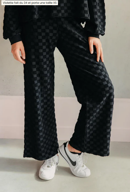 Pantalon damier éponge coton bio / Noir ou Olive