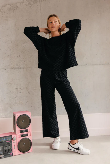 Pantalon damier éponge coton bio / Noir ou Olive