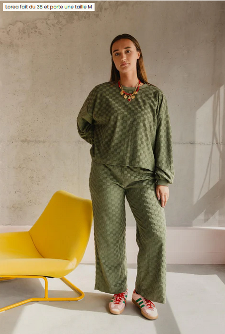 Pantalon damier éponge coton bio / Noir ou Olive