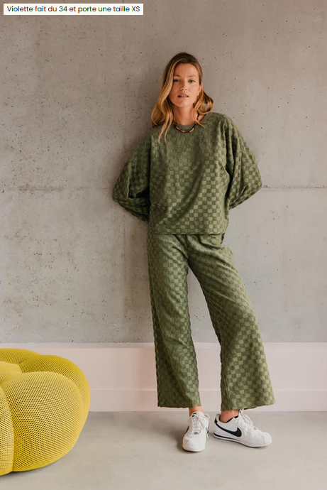 Pantalon damier éponge coton bio / Noir ou Olive