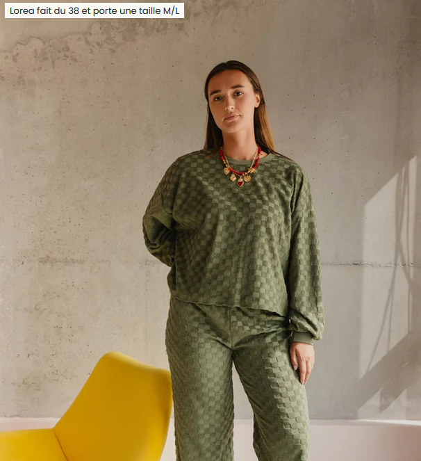 Sweat damier éponge coton bio / Noir ou Olive