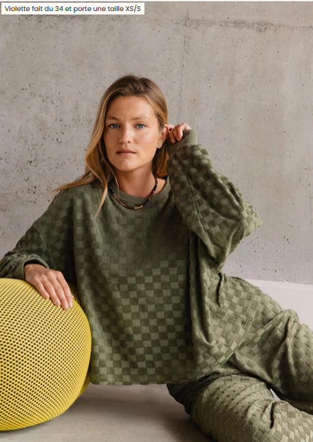 Sweat damier éponge coton bio / Noir ou Olive