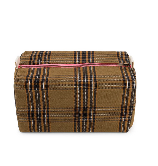 Big Trousse de toilette Tartan camel touche rose fluo