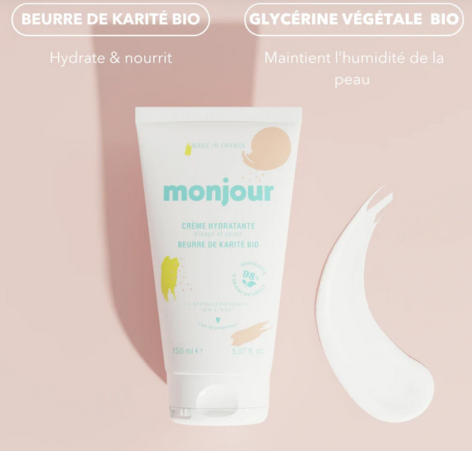 Crème hydratante visage et corps Monjour - famille - dès la naissance