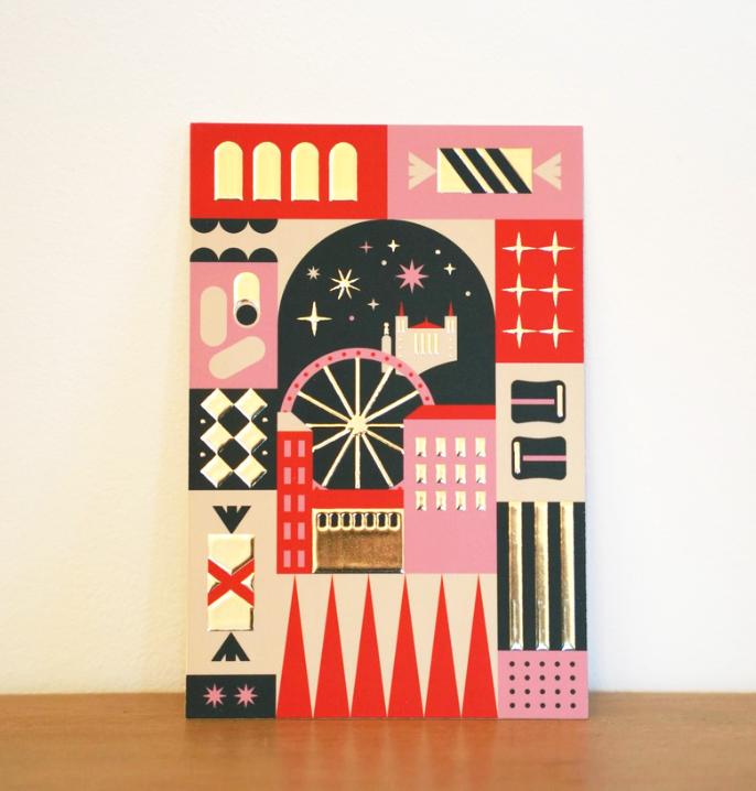 Carte de Lyon festif détails dorés