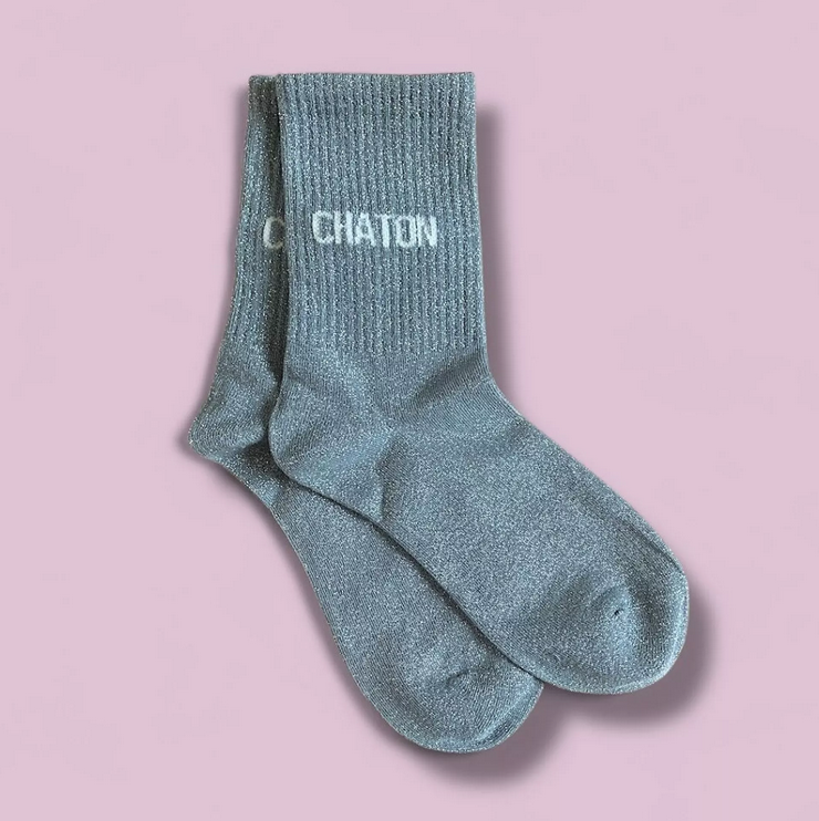 Chaussettes paillettes message Chaton