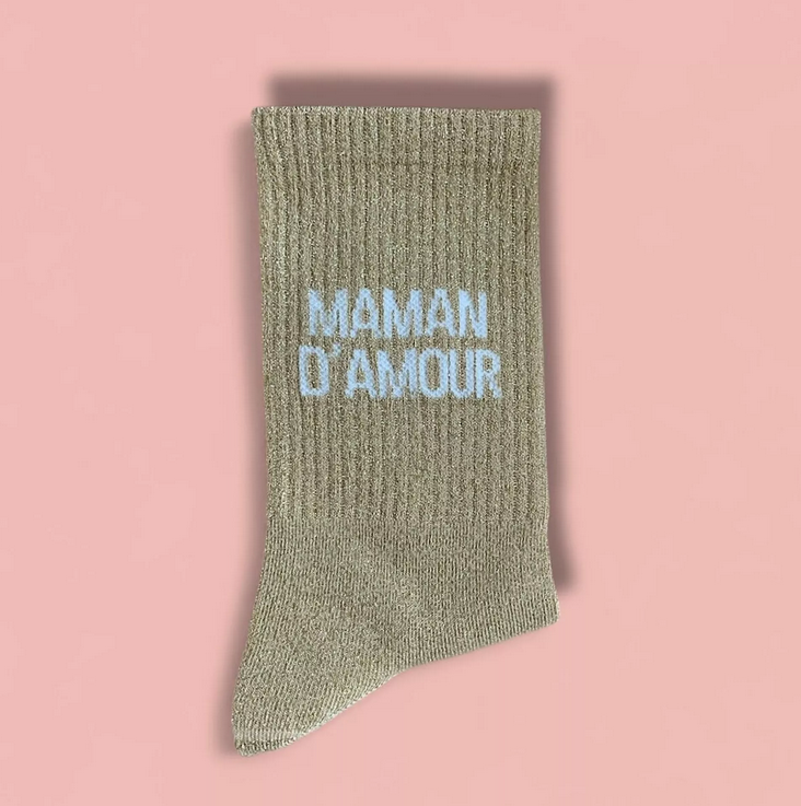 Chaussettes paillettes message Maman d'amour