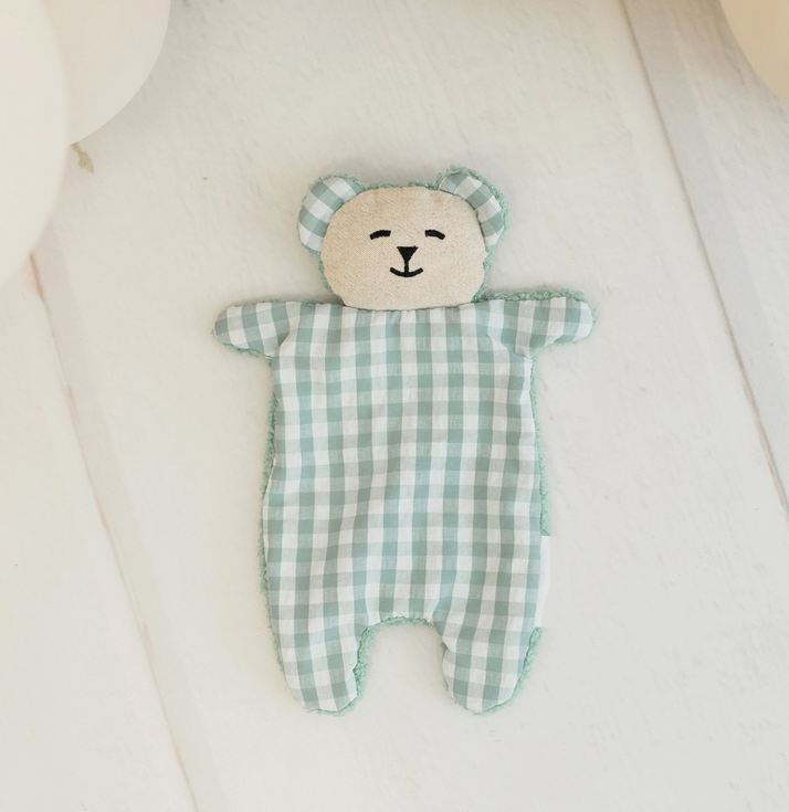Doudou ourson menthe / vichy - dos bouclette