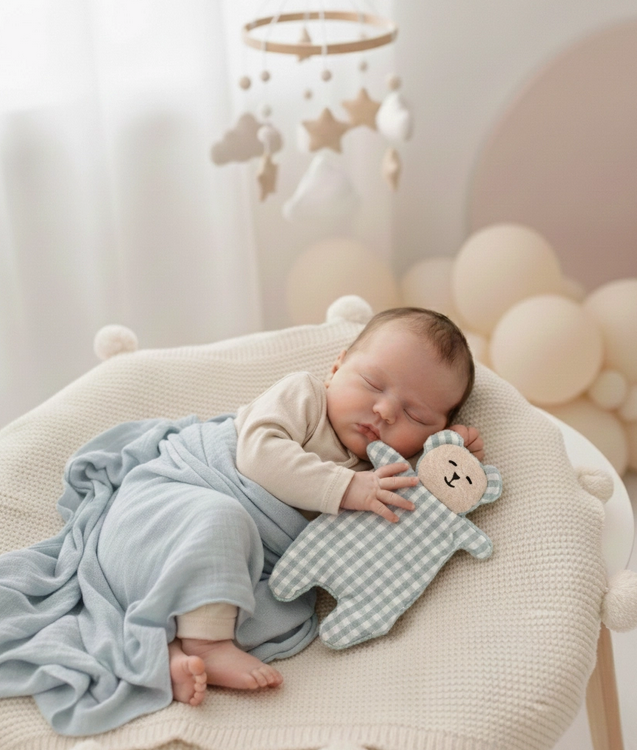 Doudou ourson menthe / vichy - dos bouclette