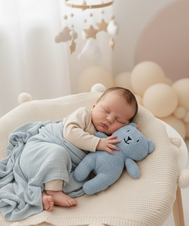 Ourson en peluche bleu ciel
