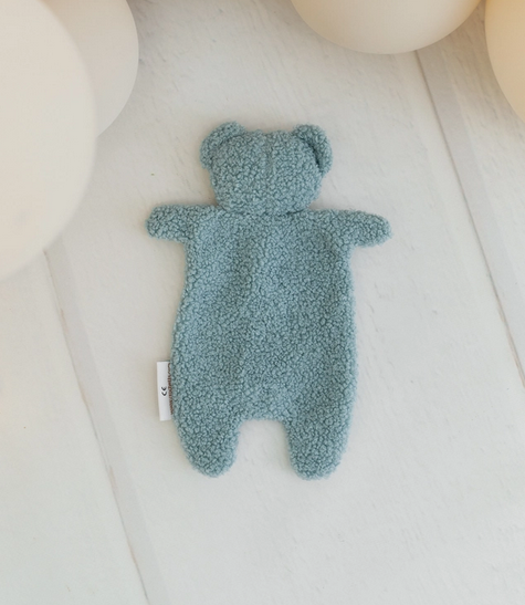 Doudou ourson bleu ciel / vichy - dos bouclette