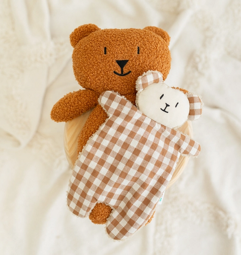 Doudou ourson caramel / vichy - dos bouclette