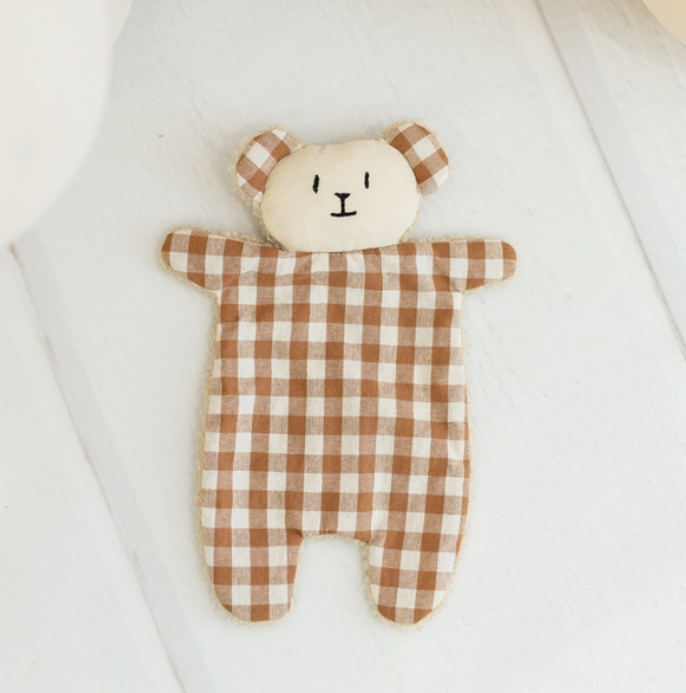 Doudou ourson caramel / vichy - dos bouclette