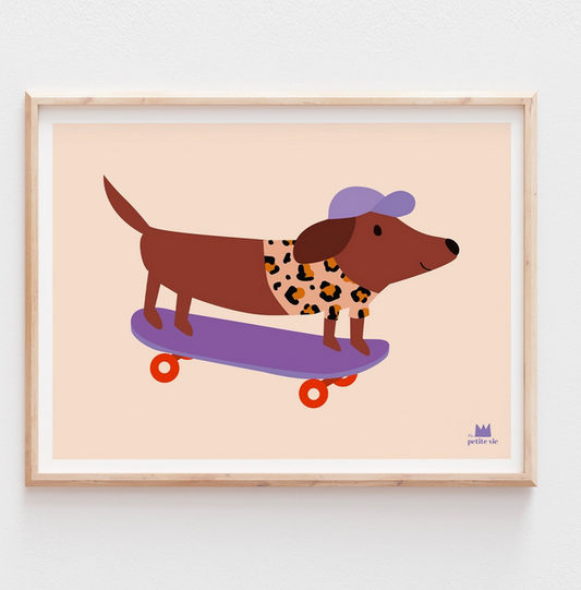 affiche 30x40cm Skater Dog teckel