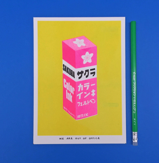 affichette art risographie Encre japonaise sakura rose