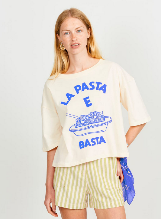 T-shirt Pasta E Basta écru bleu