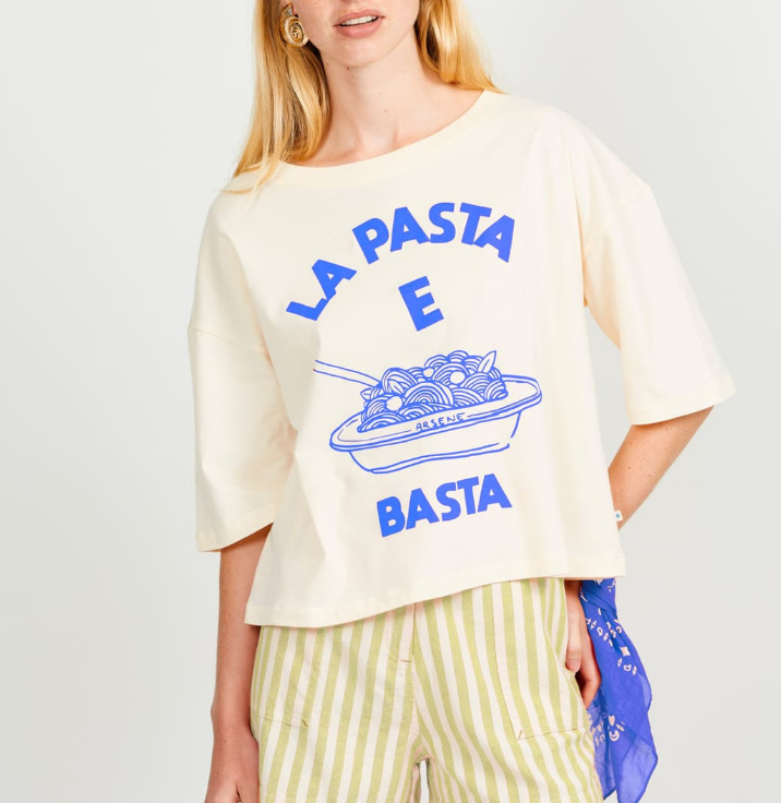 T-shirt Pasta E Basta écru bleu