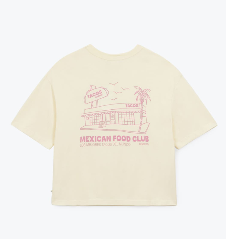 T-shirt Mexican food club / écru rose