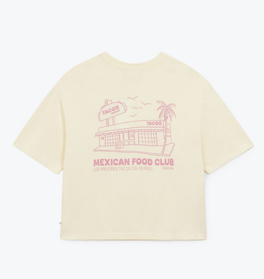 T-shirt Mexican food club / écru rose