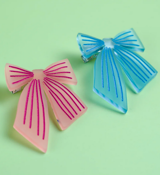 Pince clip cheveux noeud bleu ou rose