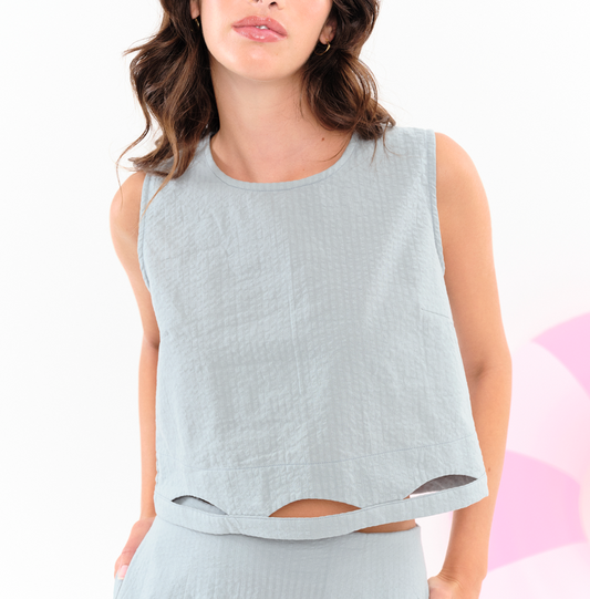 Top ajouré Waffle céladon coton bio