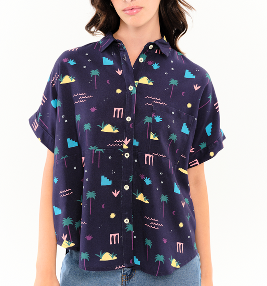 Chemise manches courtes Palm Springs navy