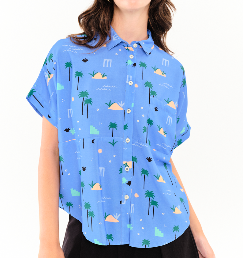 Chemise manches courtes Palm Springs azur