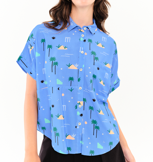 Chemise manches courtes Palm Springs azur