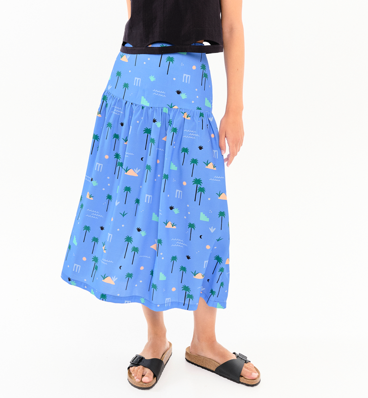 Jupe midi Palm Springs azur
