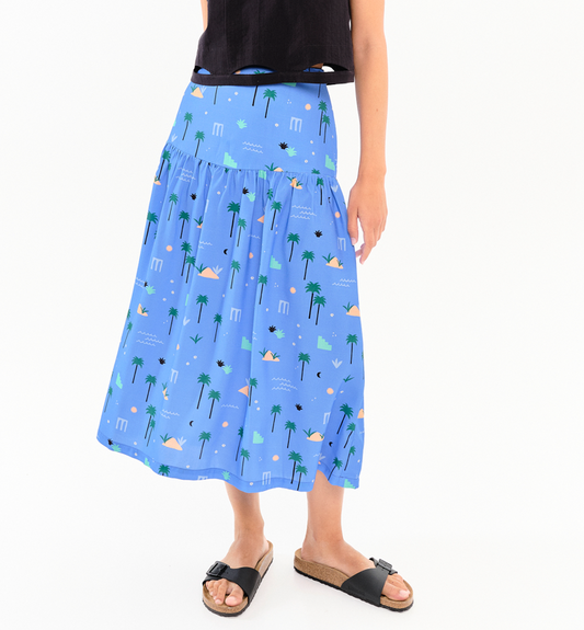 Jupe midi Palm Springs azur