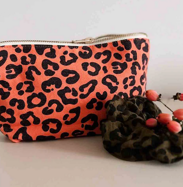 trousse pochette Sofia léopard corail