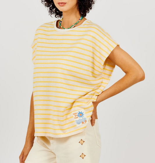 T-shirt jersey de coton marinière jaune