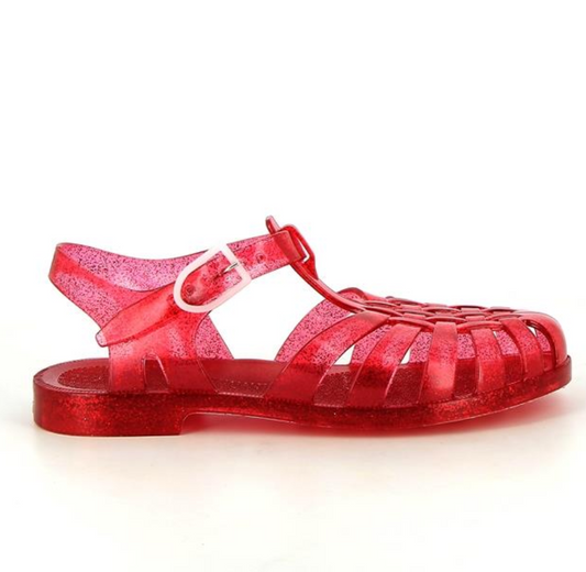 Sandale méduse rouge cerise paillette