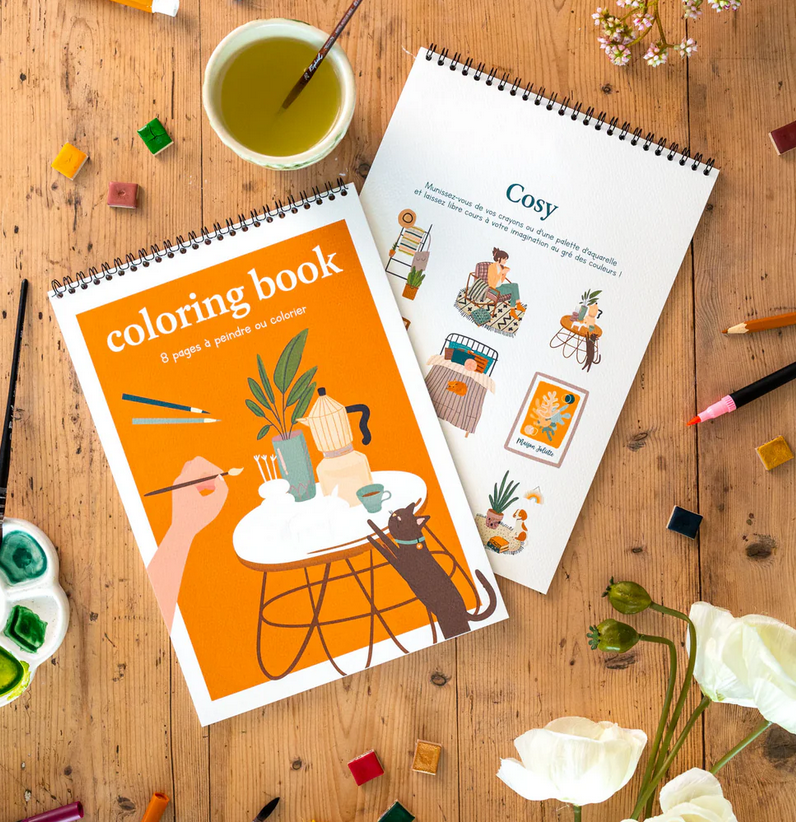 Carnet de coloriage A4 - 8 illustrations - Cosy moments