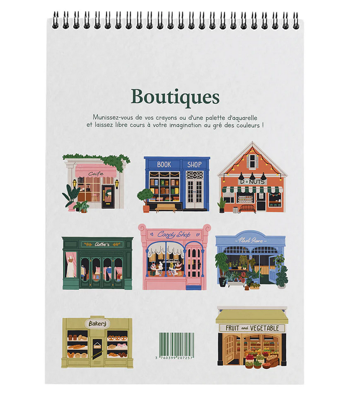 Carnet de coloriage A4 - 8 illustrations - boutiques
