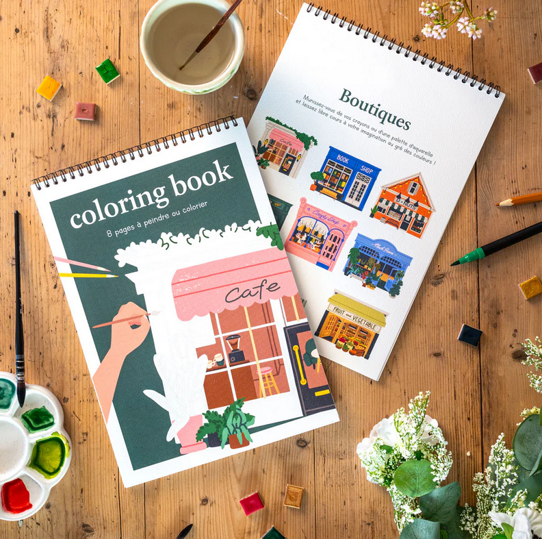 Carnet de coloriage A4 - 8 illustrations - boutiques