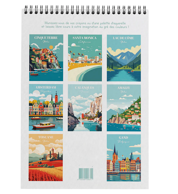 Carnet de coloriage A4 - 8 illustrations - Voyages
