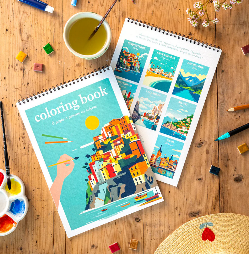 Carnet de coloriage A4 - 8 illustrations - Voyages